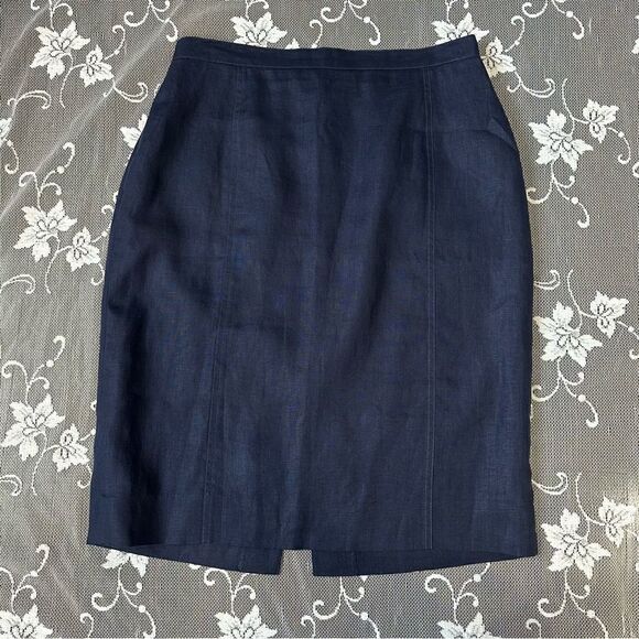 Vintage Guy Laroche Navy flax linen  pencil skirt - Picture 1 of 12